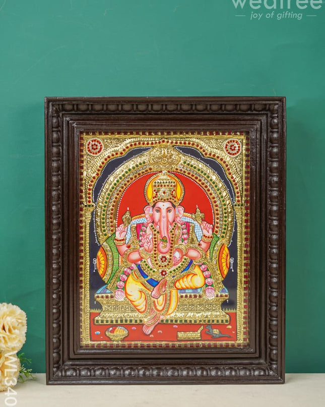 Tanjore Painting - Ganesha - Semi Embossed - 15x12 inch - WL3400 - Tanjore Painting