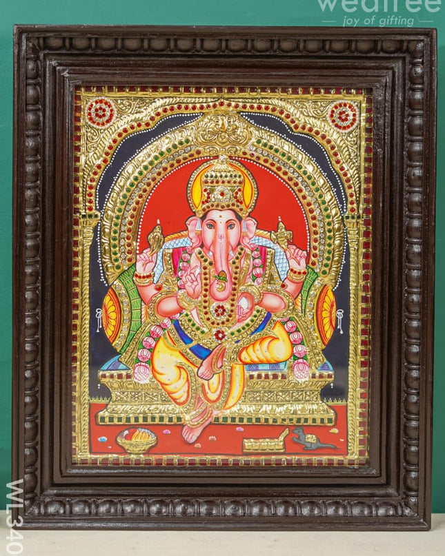 Tanjore Painting - Ganesha - Semi Embossed - 15x12 inch - WL3400 - Tanjore Painting