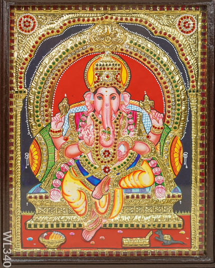 Tanjore Painting Ganesha (Semi Embossed) - 15X12 Inch Wl3400