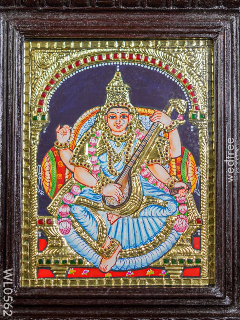 Tanjore Painting Goddess Saraswathi - Flat (Gold Foil) 10X8 Inch Wl0562 Painting