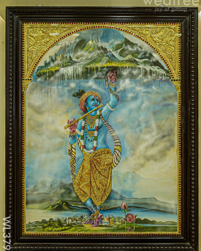 Tanjore Painting Govardhan Giri Krishna - 4X3Ft Wl3797