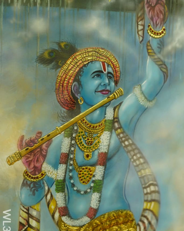 Tanjore Painting Govardhan Giri Krishna - 4X3Ft Wl3797