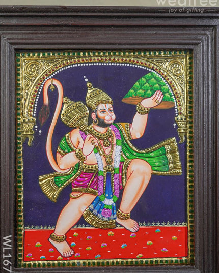 Tanjore Painting - Hanuman - Flat (Gold Foil) - 15x12 inch - WL1675 - Tanjore Painting