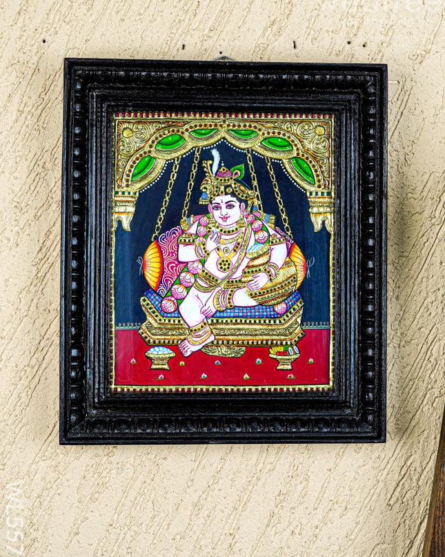 Tanjore Painting - Krishna - Flat (Gold Foil) - 12x10inch - WL5573 - Tanjore Painting