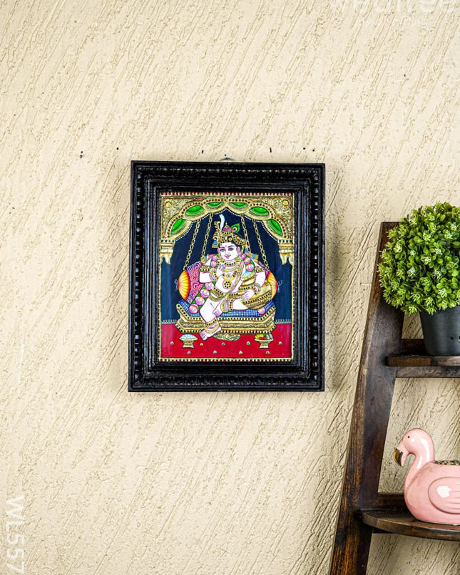 Tanjore Painting - Krishna - Flat (Gold Foil) - 12x10inch - WL5573 - Tanjore Painting