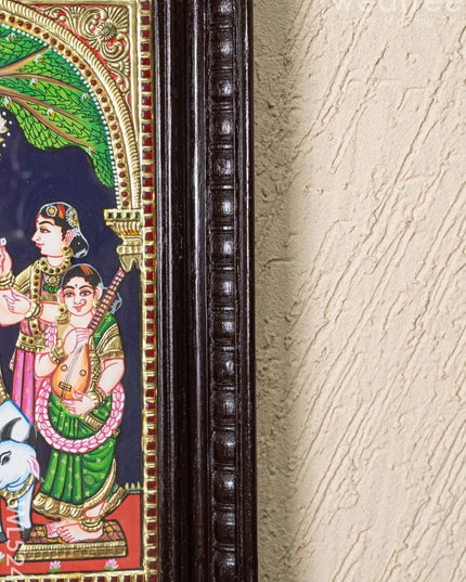 Tanjore Painting - Krishna with Gopikas - Flat (Gold Foil) - 15x12 inch - WL5243 - Tanjore Painting