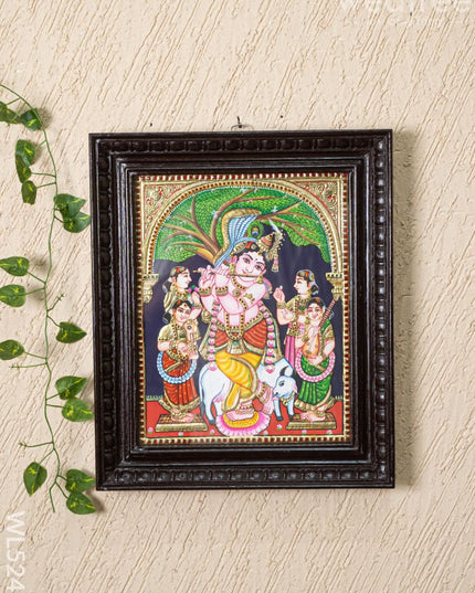 Tanjore Painting - Krishna with Gopikas - Flat (Gold Foil) - 15x12 inch - WL5243 - Tanjore Painting