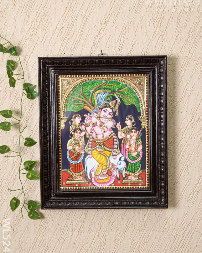 Tanjore Painting - Krishna with Gopikas - Flat (Gold Foil) - 15x12 inch - WL5243 - Tanjore Painting