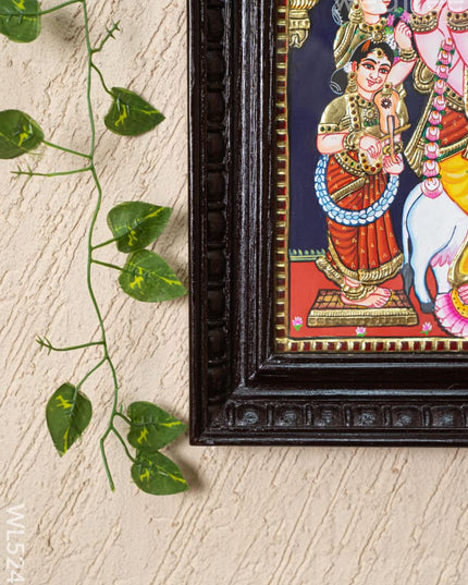 Tanjore Painting - Krishna with Gopikas - Flat (Gold Foil) - 15x12 inch - WL5243 - Tanjore Painting