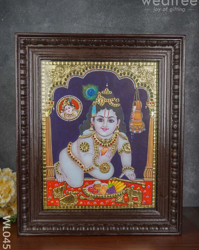 Tanjore Painting Butter Krishna- 15X12 Inches - Wl0459