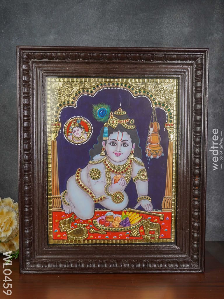 Tanjore Painting Butter Krishna- 15X12 Inches - Wl0459