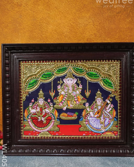 Tanjore Painting - Lakshmi-Ganesha-Saraswathi 15 X 12 Inch Flat [Gold Foil] Wl4056