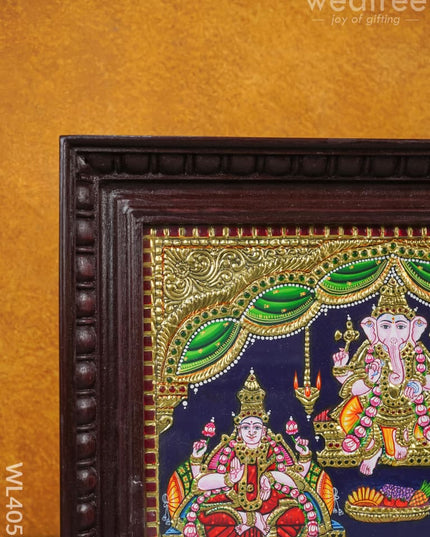 Tanjore Painting - Lakshmi-Ganesha-Saraswathi 15 X 12 Inch Flat [Gold Foil] Wl4056