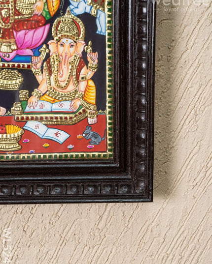 Tanjore Painting - Lakshmi-Ganesha-Saraswathi - Flat (Gold Foil) - 15x12 inch - WL5244 - Tanjore Painting