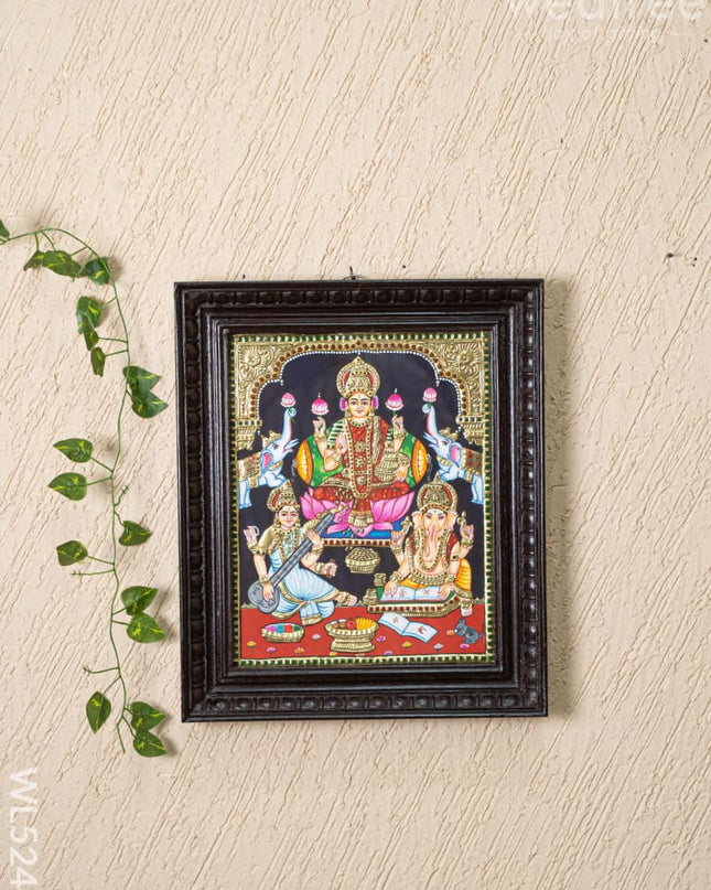Tanjore Painting - Lakshmi-Ganesha-Saraswathi - Flat (Gold Foil) - 15x12 inch - WL5244 - Tanjore Painting