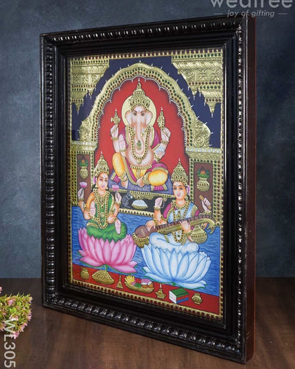 Tanjore Painting Lakshmi Ganesha Saraswathi - 24 X 18 Inch Wl3055