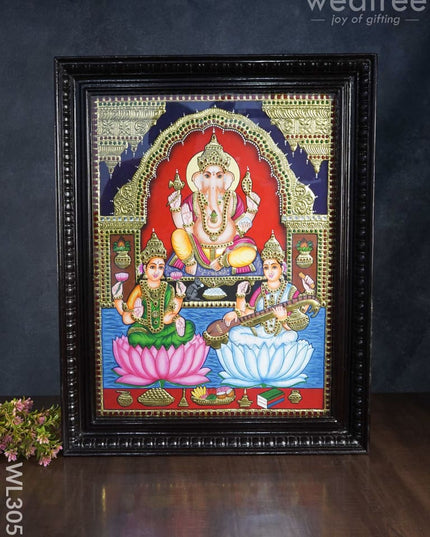 Tanjore Painting Lakshmi Ganesha Saraswathi - 24 X 18 Inch Wl3055
