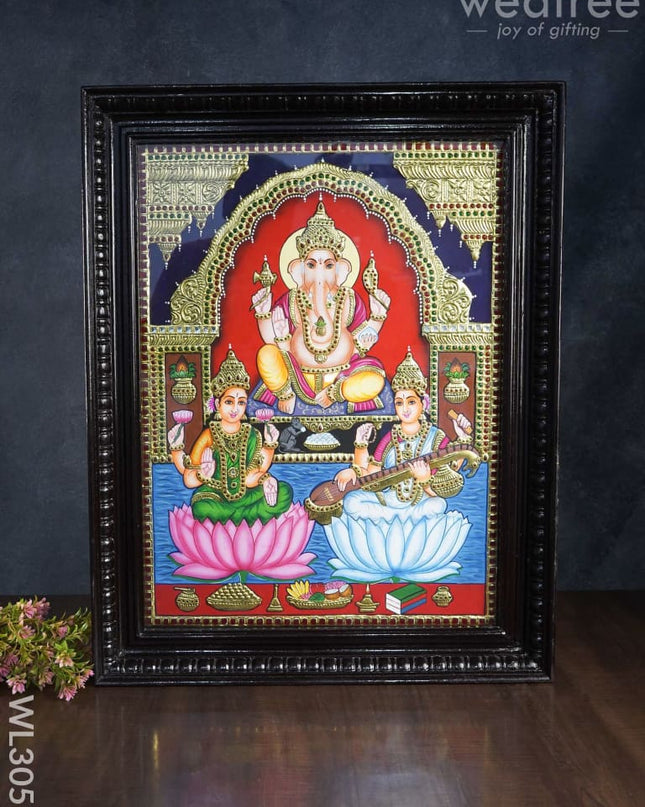 Tanjore Painting Lakshmi Ganesha Saraswathi - 24 X 18 Inch Wl3055