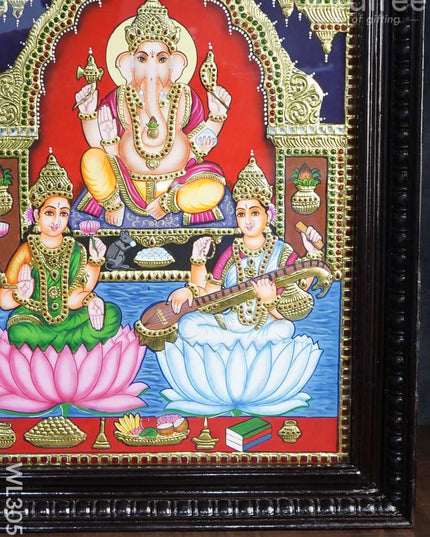 Tanjore Painting Lakshmi Ganesha Saraswathi - 24 X 18 Inch Wl3055