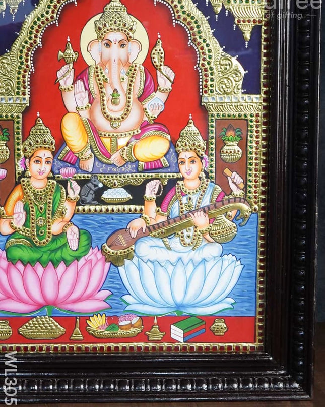 Tanjore Painting Lakshmi Ganesha Saraswathi - 24 X 18 Inch Wl3055