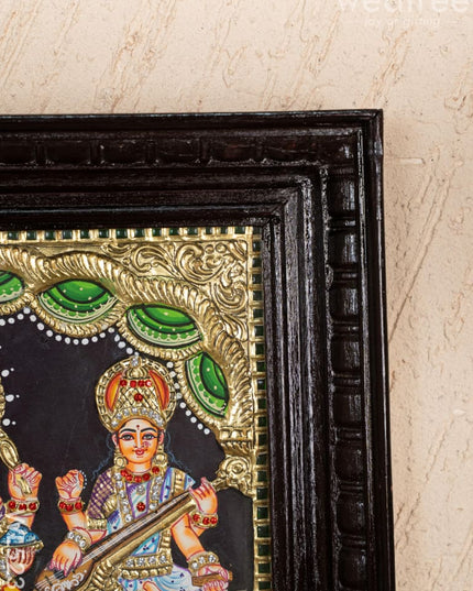 Tanjore Painting - Lakshmi-Ganesha-Saraswathi - Semi Embossed - 12x10 inch - WL5237 - Tanjore Painting