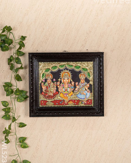 Tanjore Painting - Lakshmi-Ganesha-Saraswathi - Semi Embossed - 12x10 inch - WL5237 - Tanjore Painting