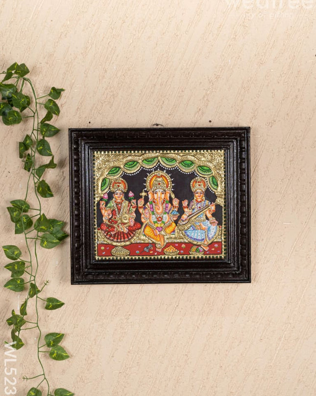 Tanjore Painting - Lakshmi-Ganesha-Saraswathi - Semi Embossed - 12x10 inch - WL5237 - Tanjore Painting