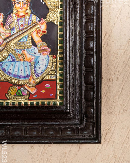 Tanjore Painting - Lakshmi-Ganesha-Saraswathi - Semi Embossed - 12x10 inch - WL5237 - Tanjore Painting