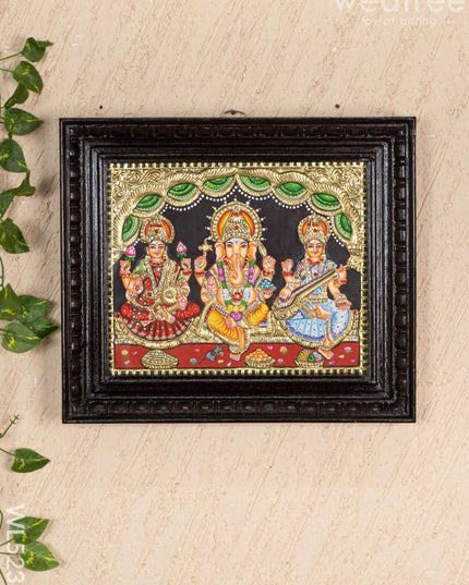 Tanjore Painting - Lakshmi-Ganesha-Saraswathi - Semi Embossed - 12x10 inch - WL5237 - Tanjore Painting