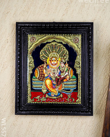 Tanjore Painting - Lakshmi Narasimhar - Semi Embossed - 15x12 inch - WL5577 - Tanjore Painting