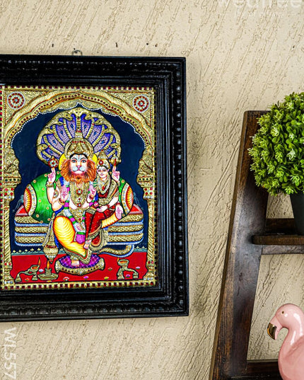 Tanjore Painting - Lakshmi Narasimhar - Semi Embossed - 15x12 inch - WL5577 - Tanjore Painting