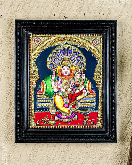 Tanjore Painting - Lakshmi Narasimhar - Semi Embossed - 15x12 inch - WL5577 - Tanjore Painting