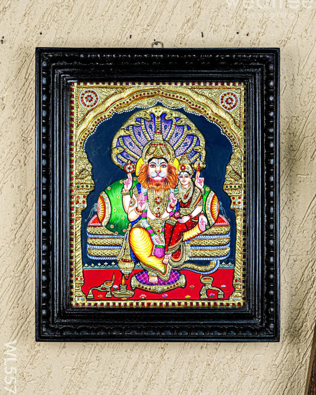 Tanjore Painting - Lakshmi Narasimhar - Semi Embossed - 15x12 inch - WL5577 - Tanjore Painting