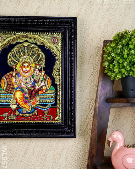 Tanjore Painting - Lakshmi Narasimhar - Semi Embossed - 15x12 inch - WL5577 - Tanjore Painting