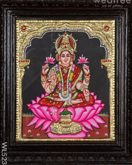 Tanjore Painting - Lakshmi on Lotus - Semi Embossed - 12x10 inch - WL5238 - Tanjore Painting