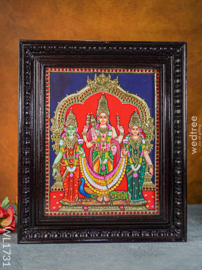 Tanjore Painting - Murugan Valli Deivanai Direct Leaf 15X12 Wl1731