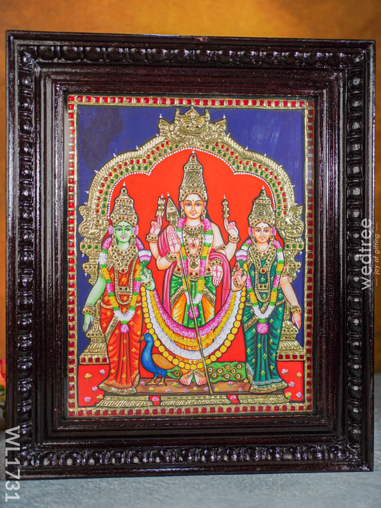 Tanjore Painting - Murugan Valli Deivanai Direct Leaf 15X12 Wl1731