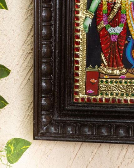 Tanjore Painting - Murugan-Valli-Deivanai - Flat (Gold Foil) - 12x10 inch - WL1853 - Tanjore Painting