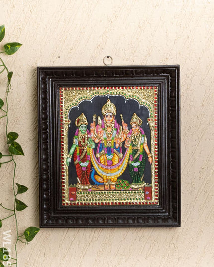 Tanjore Painting - Murugan-Valli-Deivanai - Flat (Gold Foil) - 12x10 inch - WL1853 - Tanjore Painting