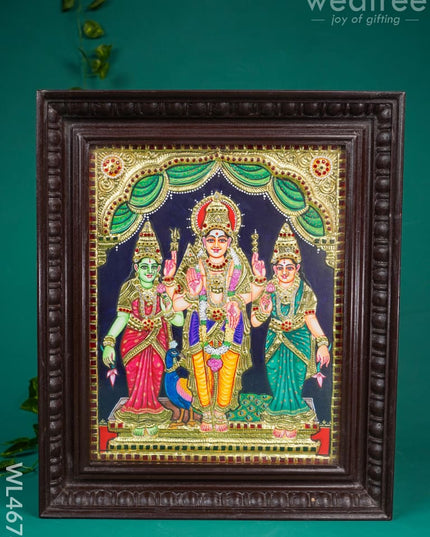 Tanjore Painting - Murugan Valli Deivanai 15 X 12 Inch Semi Embossed Wl4678