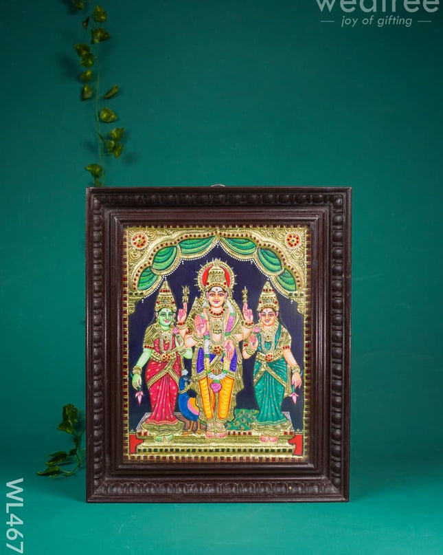 Tanjore Painting - Murugan Valli Deivanai 15 X 12 Inch Semi Embossed Wl4678