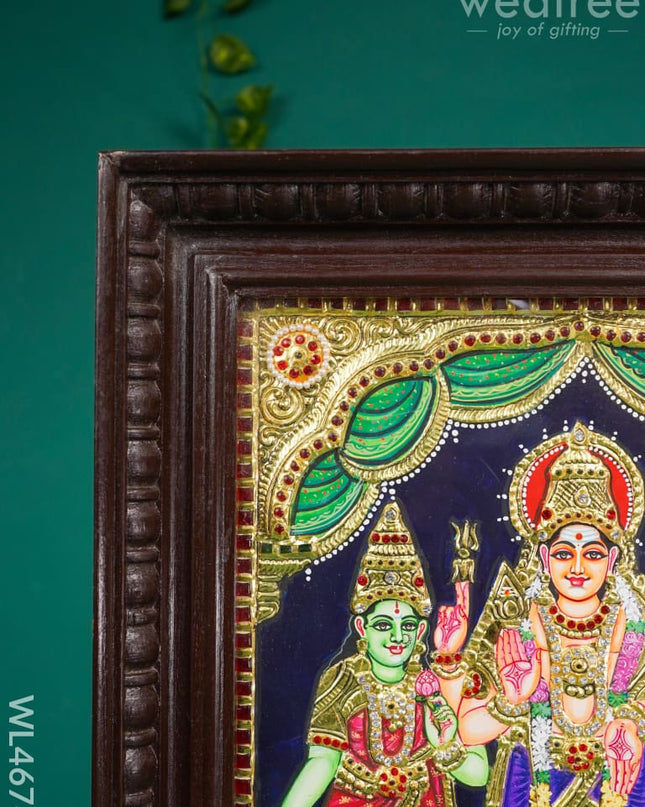 Tanjore Painting - Murugan Valli Deivanai 15 X 12 Inch Semi Embossed Wl4678