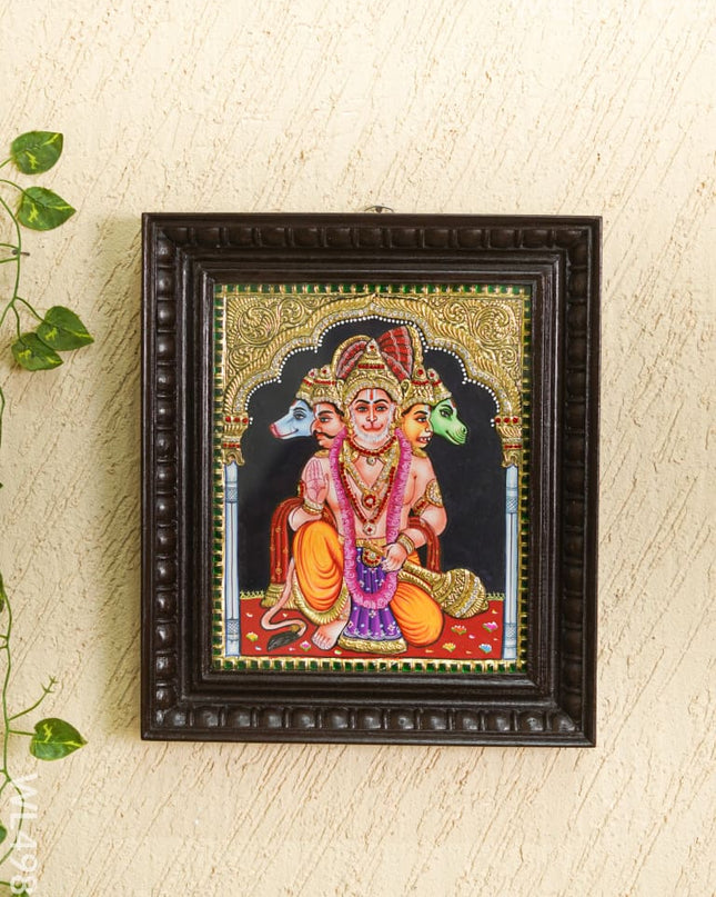 Tanjore Painting- Panchamukhi Hanuman - Semi Embossed - 12*10 inch - WL4981 Tanjore Painting