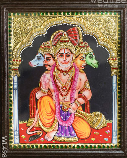 Tanjore Painting- Panchamukhi Hanuman - Semi Embossed - 12*10 inch - WL4981 Tanjore Painting