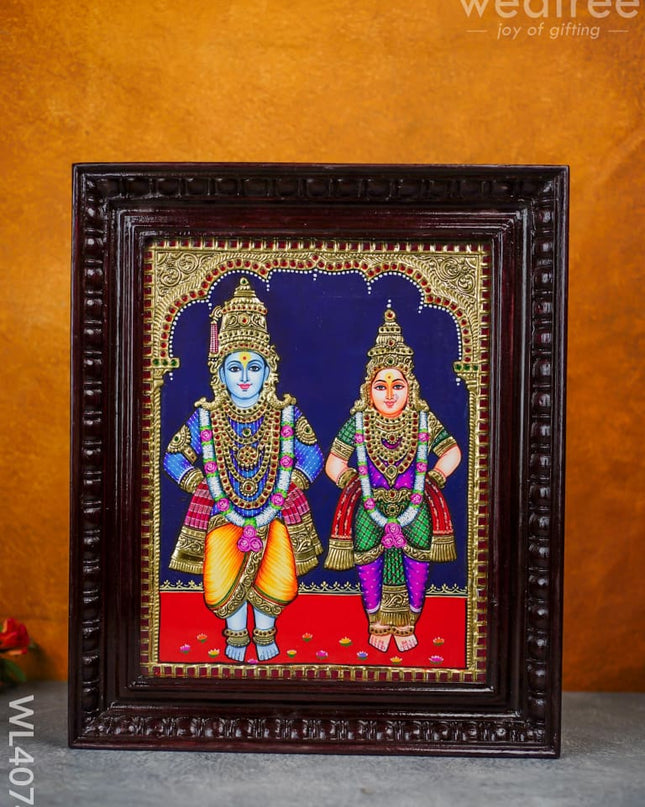 Tanjore Painting - Panduranga-Rukmini - Flat (Gold Foil) - 15x12 inch - WL4074 - Tanjore Painting