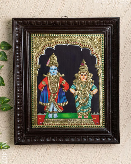 Tanjore Painting - Panduranga-Rukmini - Flat (Gold Foil) - 15x12 inch - WL4074 - Tanjore Painting