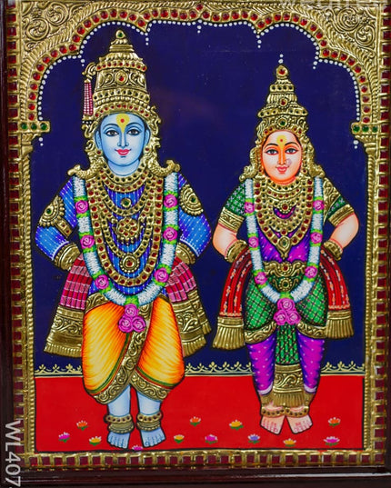 Tanjore Painting - Panduranga-Rukmini - Flat (Gold Foil) - 15x12 inch - WL4074 - Tanjore Painting