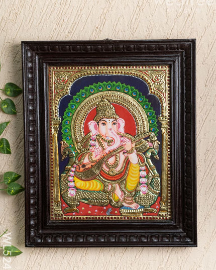 Tanjore Painting Peacock Ganesha - Flat (Gold foil) - 15x12 inch - WL5241 - Tanjore Painting