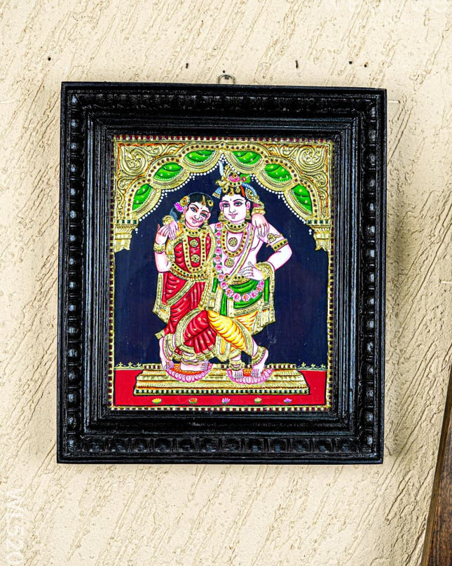 Tanjore Painting - Radha-Krishna - Flat (Gold Foil) - 12x10 inch - WL5201 - Tanjore Painting