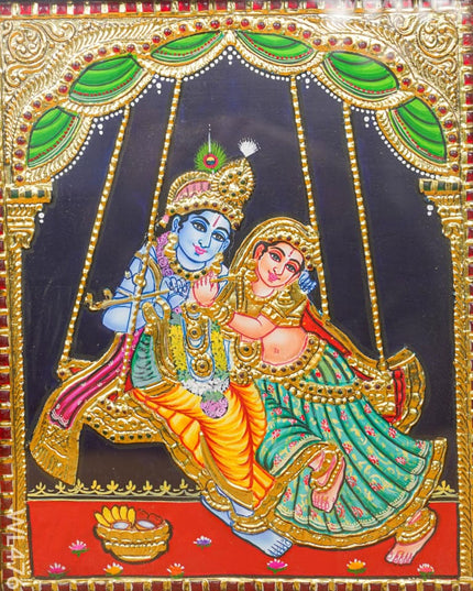 Tanjore Painting - Radha Krishna Flat (Gold Foil) 12 X 10 Inch Wl4763